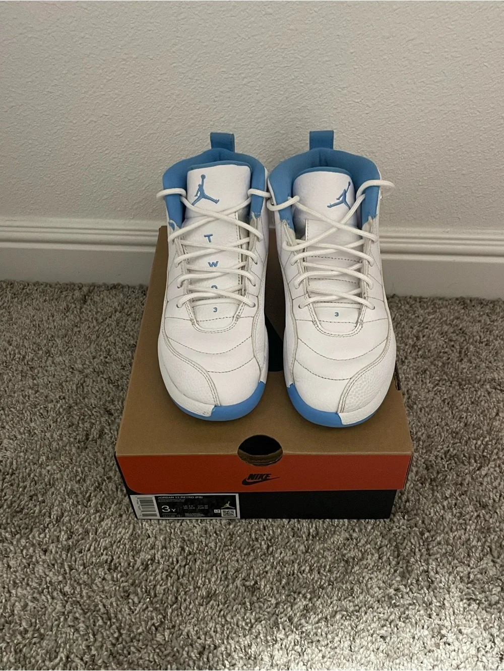 Jordan Kids' White and Light Blue Retro 12